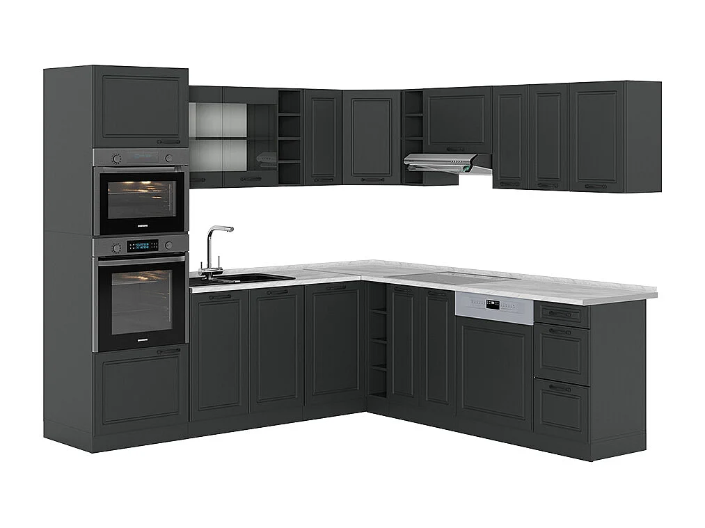 Cuisine en angle anthracite maison de campagne/anthracite 247x60x81.6 r-line