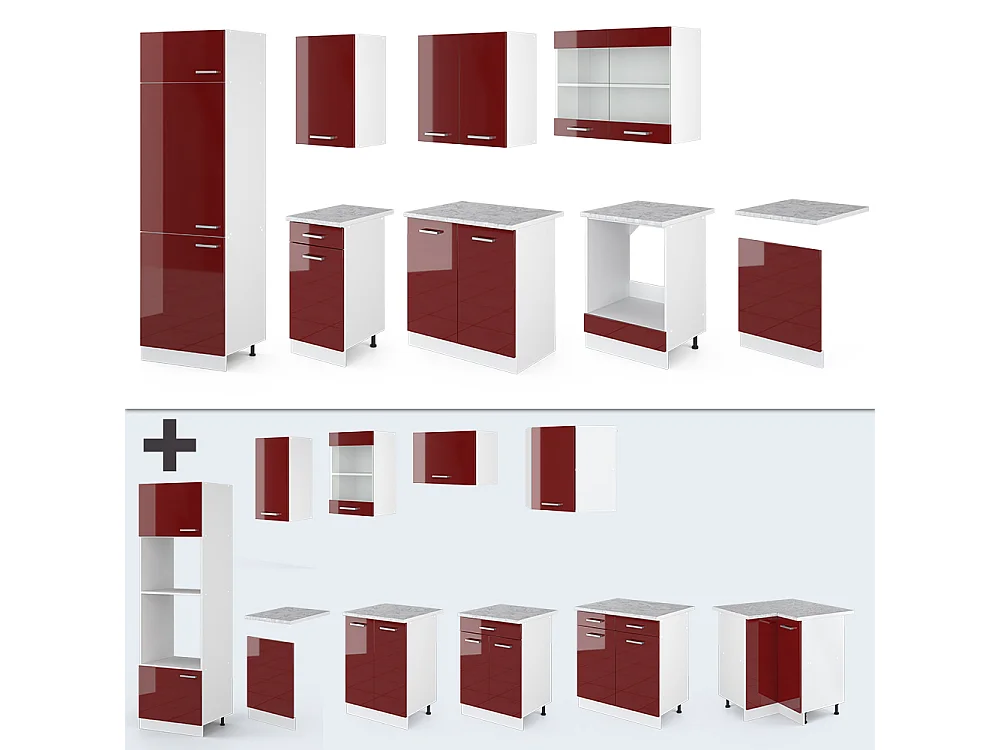 Mueble de cocina rojo brillo intenso/blanco 300x60x81.6 r-line