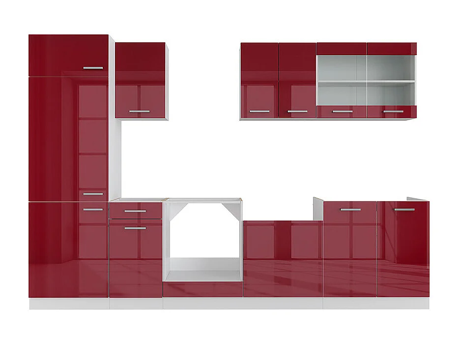 Mueble de cocina rojo brillo intenso/blanco 300x60x81.6 r-line