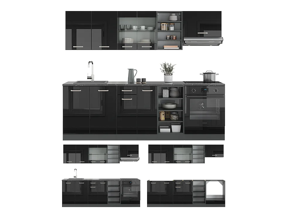 Cuisine noir brillant/anthracite 240x60x81.6 r-line