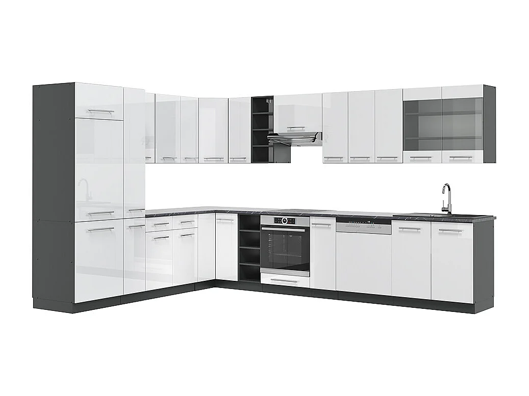 Eckküche weiß hochglanz/anthrazit 347x60x81.6 fame-line
