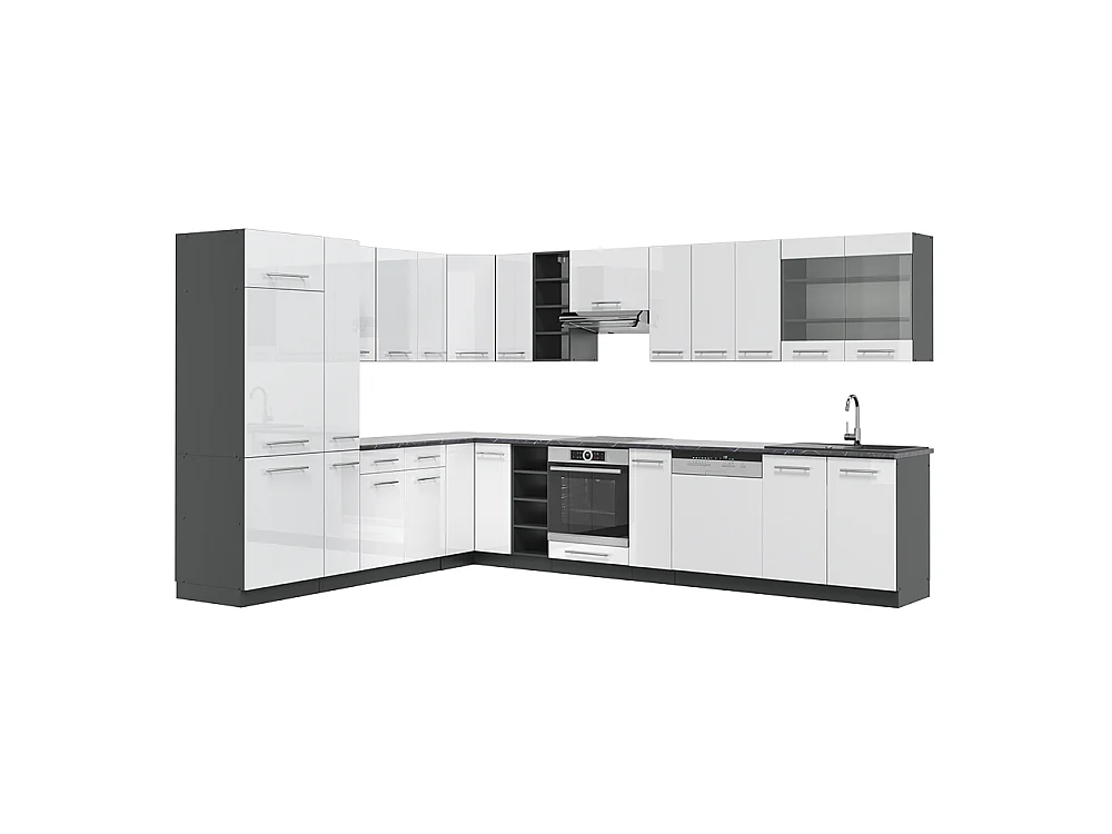 Cucina angolare completa bianco lucido/antracite 347x60x81.6 fame-line