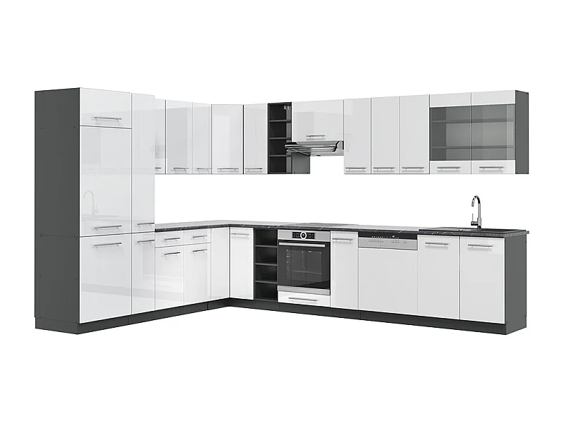 Eckküche weiß hochglanz/anthrazit 347x60x81.6 fame-line