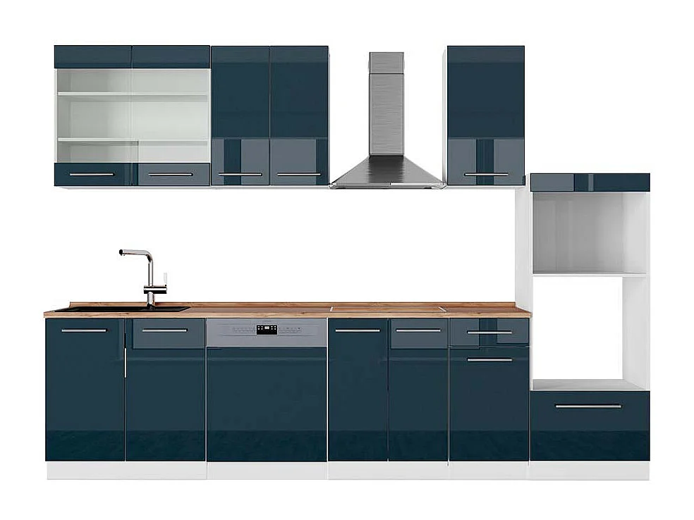 Aneks kuchenny ciemnoniebieski wysoki połysk/biały 300x60x81.6 fame-line