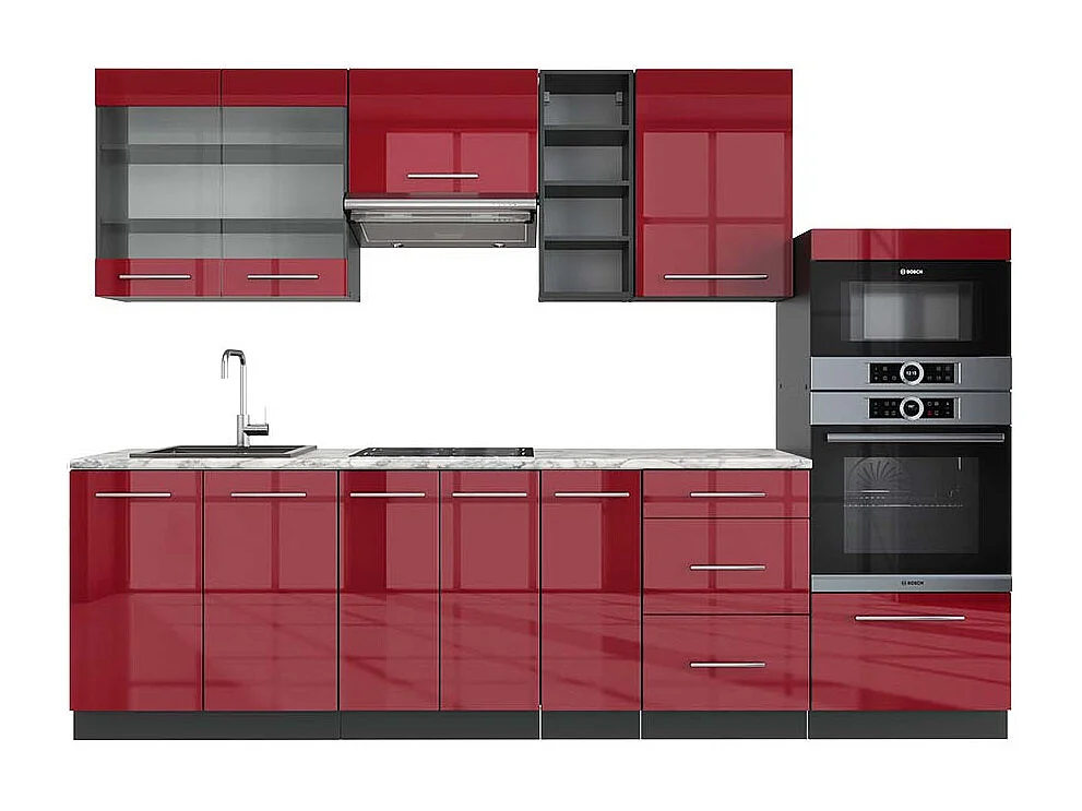 Mueble de cocina burdeos brillo intenso/antracita 280x60x81.6 fame-line