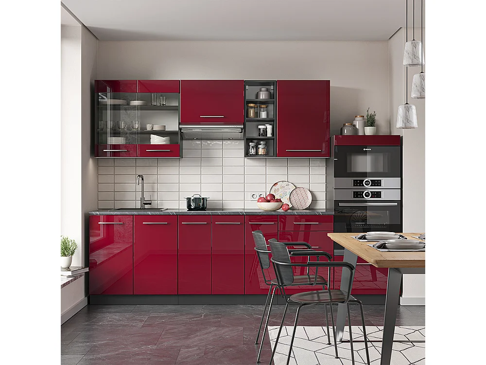 Aneks kuchenny bordowy wysoki połysk/antracyt 280x60x81.6 fame-line