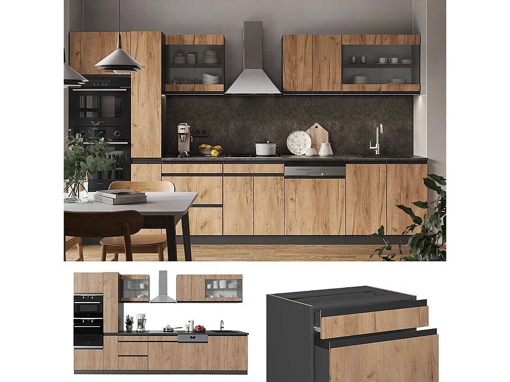 Cuisine chêne doré/anthracite 350x46x81.6 r-line