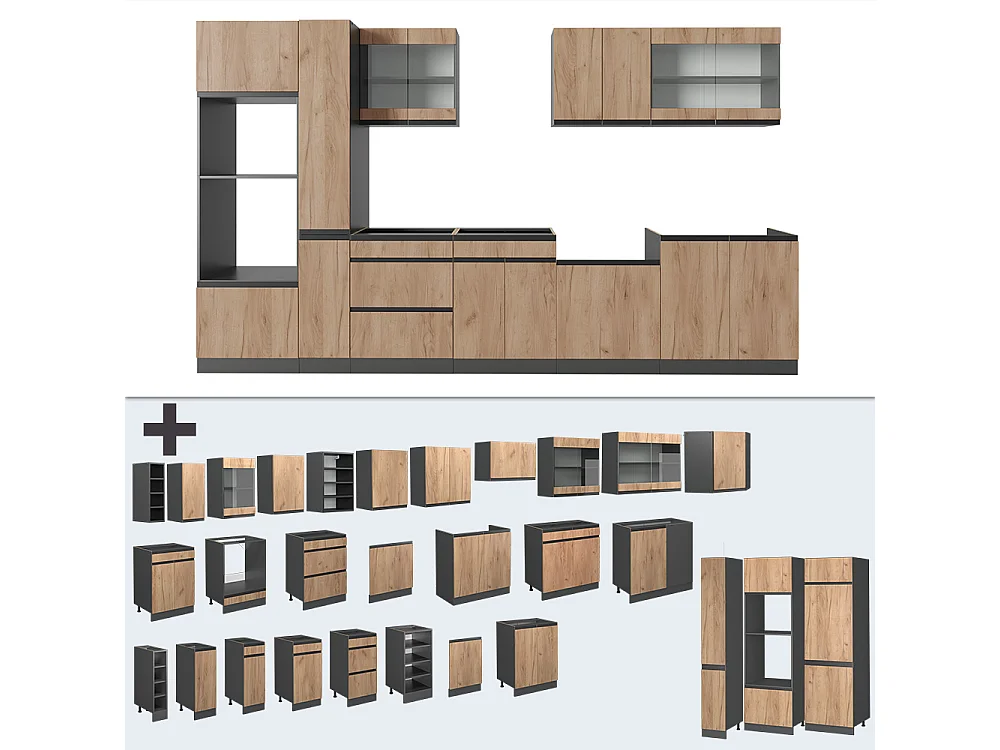 Cuisine chêne doré/anthracite 350x46x81.6 r-line