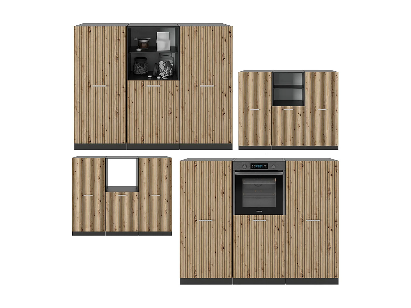 Bloque de cocina roble artesanal/antracita 180x46x81.6 r-line