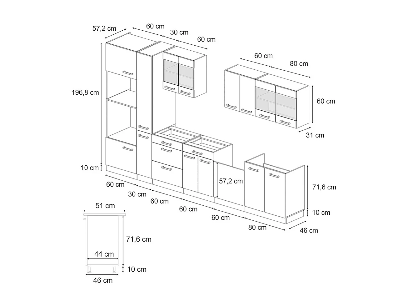 Küchenzeile schwarz beton/weiß 350x60x81.6 r-line