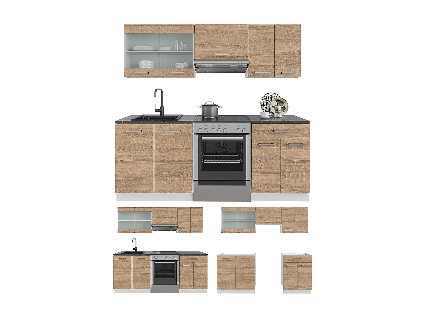 Cucina componibile sonoma/bianco 200x60x81.6 r-line