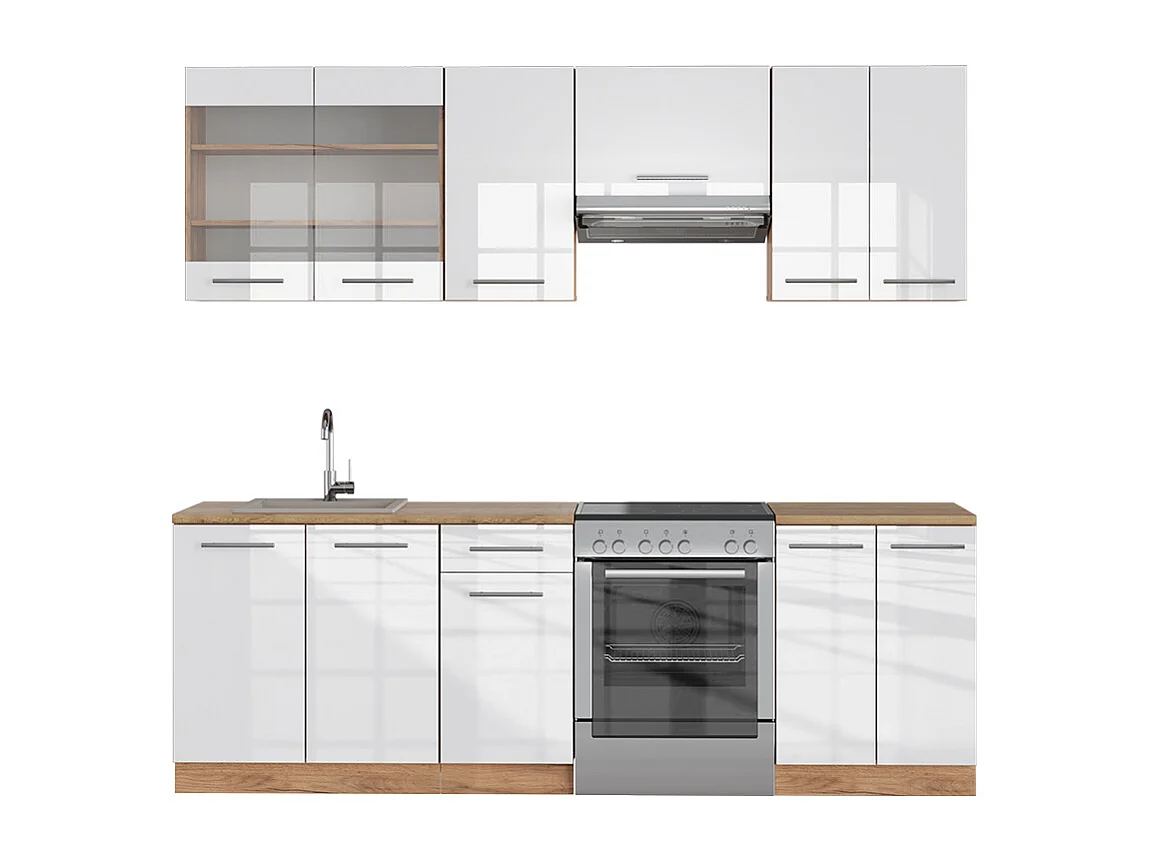 Cucina componibile bianco lucido/oro power oak 240x60x81.6 fame-line