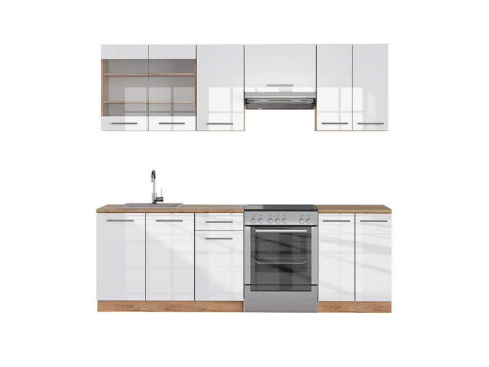 Cuisine blanc brillant/chêne doré 240x60x81.6 fame-line