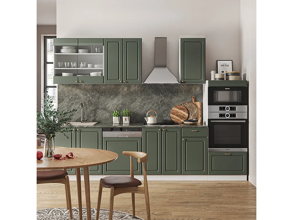Cuisine vert-or landhaus/blanc 300x60x81.6 fame-line