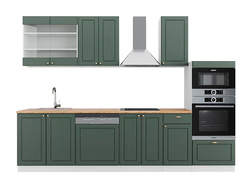 Mueble de cocina verde-dorado casa de campo/blanco 300x60x81.6 fame-line