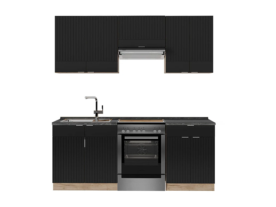 Cuisine noir rayé/chêne doré 200x60x81.6 fame-line