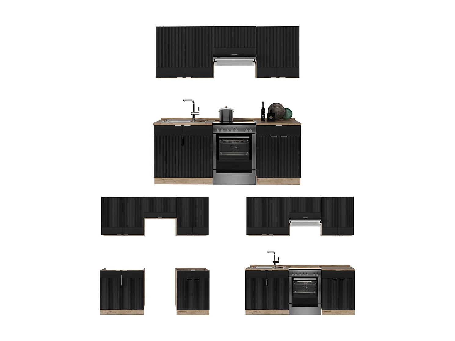 Cuisine noir rayé/chêne doré 200x60x81.6 fame-line