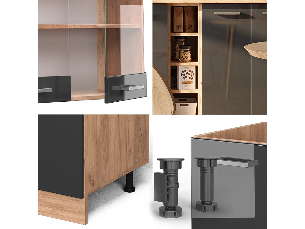 Cuisine anthracite brillant/chêne doré 160x46x81.6 r-line