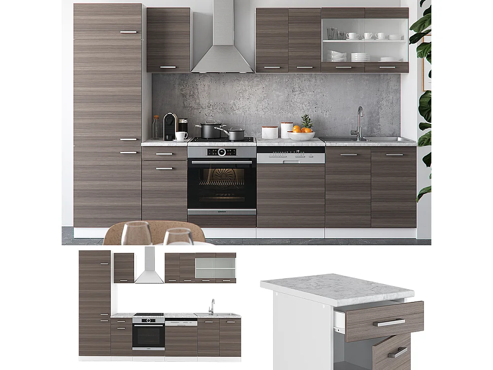 Mueble de cocina precioso gris/blanco 300x46x81.6 r-line