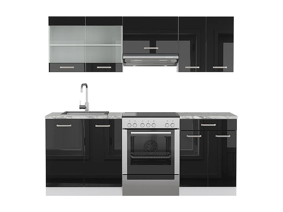 Mueble de cocina negro brillo/blanco 200x46x81.6 r-line