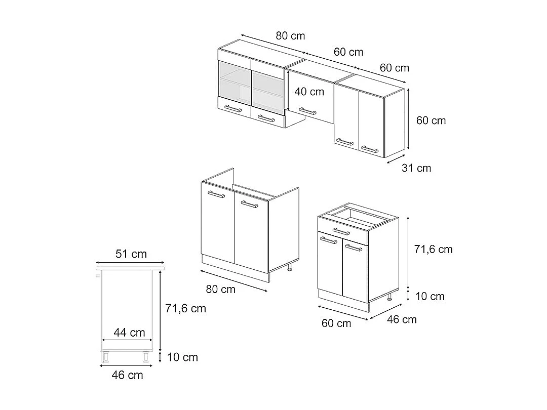 Mueble de cocina negro brillo/blanco 200x46x81.6 r-line