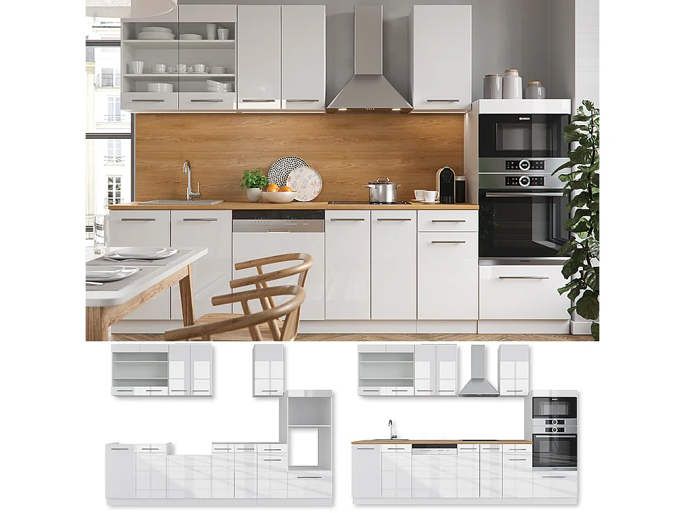 Aneks kuchenny biały wysoki połysk/biały 300x60x81.6 fame-line