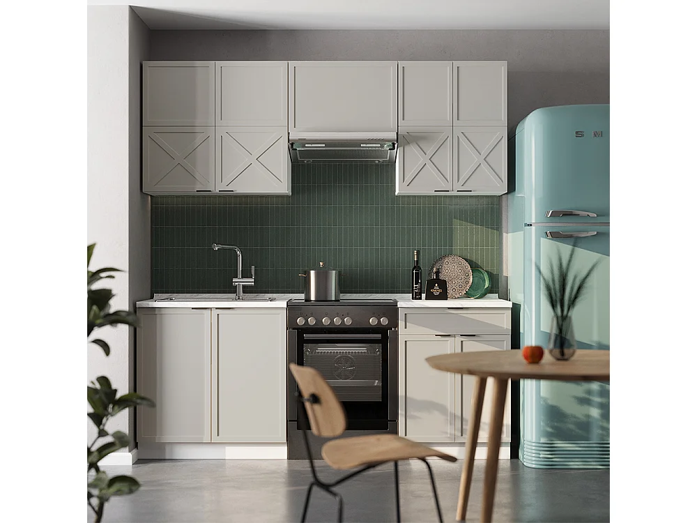 Cuisine grisbeige/blanc 200x60x81.6 fame-line