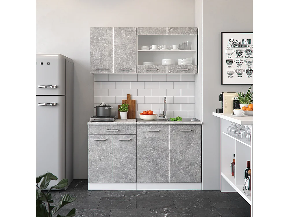 Cuisine béton/blanc 140x60x81.6 r-line