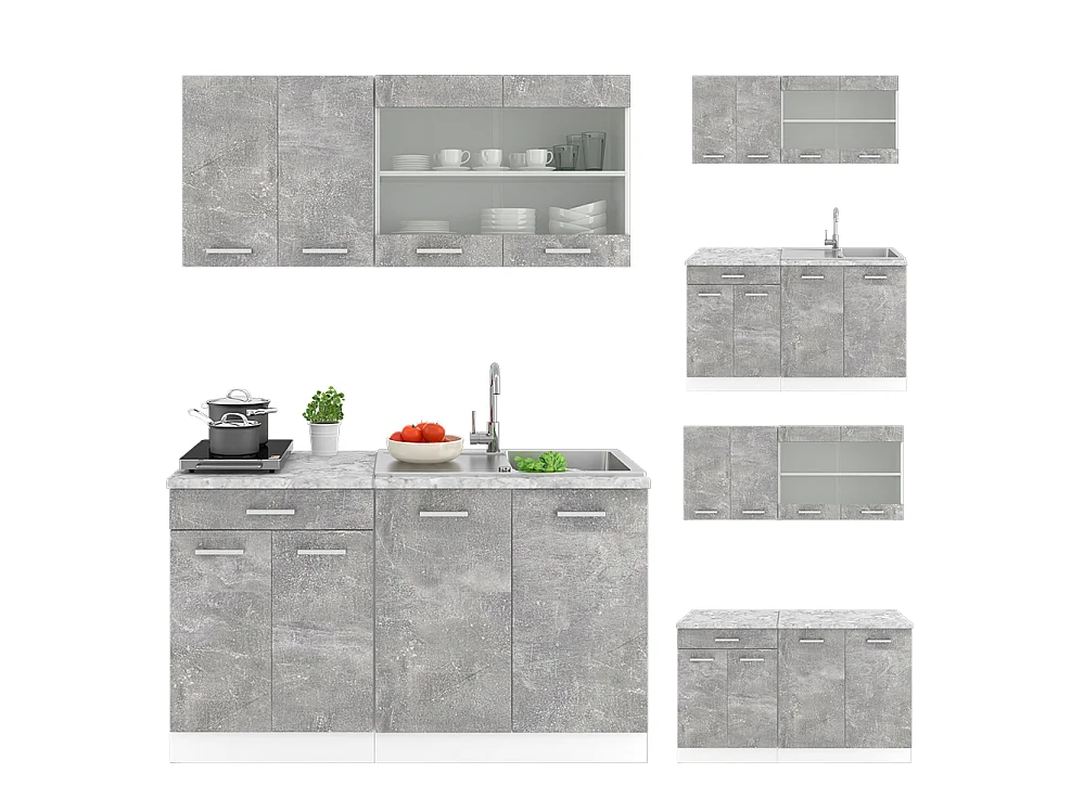 Cuisine béton/blanc 140x60x81.6 r-line