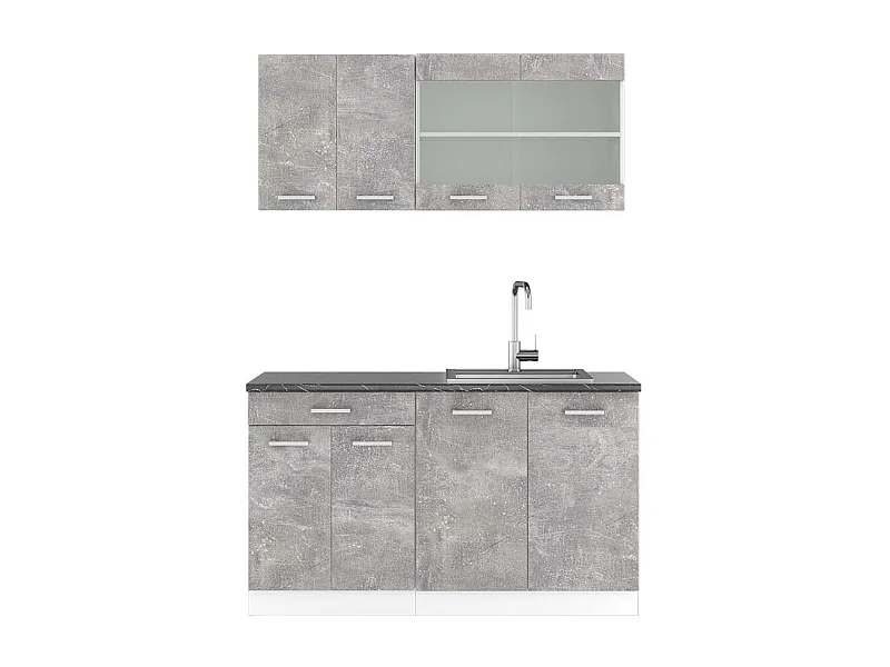 Singleküche beton/weiß 140x60x81.6 r-line