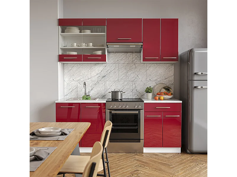 Mueble de cocina rojo burdeos alto brillo 200x46x81.6 fame-line