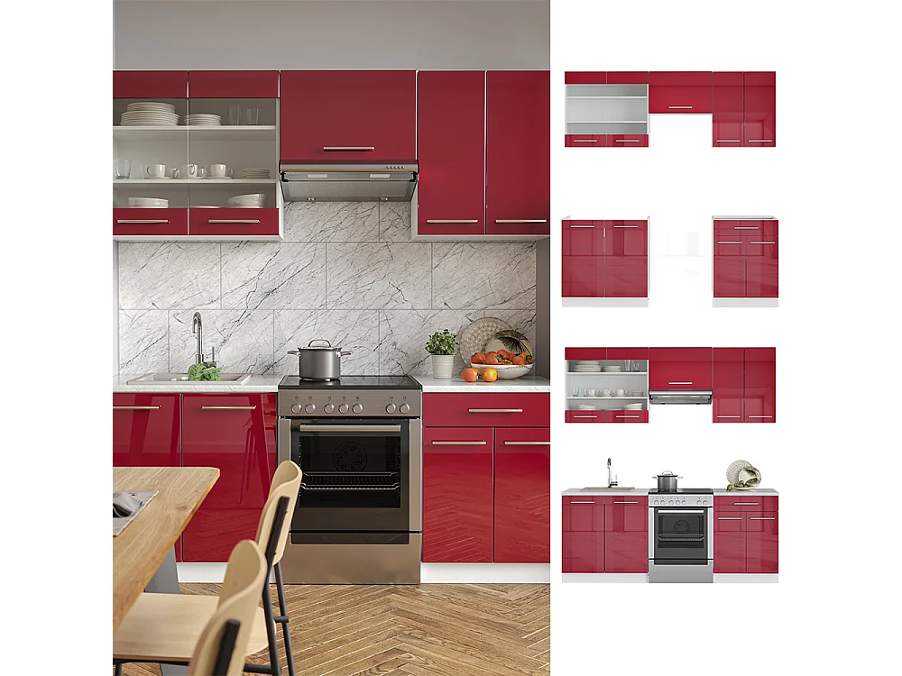 Cuisine rouge bordeaux haute brillance 200x46x81.6 fame-line