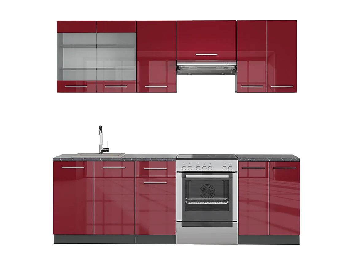Mueble de cocina burdeos brillo intenso/antracita 240x60x81.6 fame-line