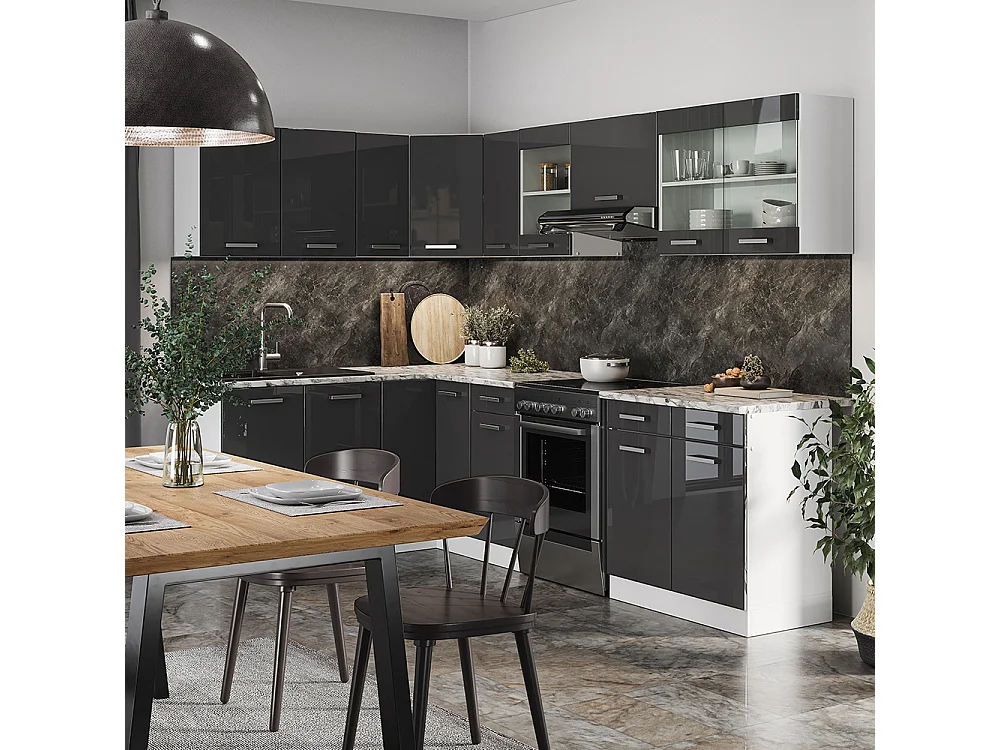 Eckküche anthrazit hochglanz/weiß 270x60x81.6 rick