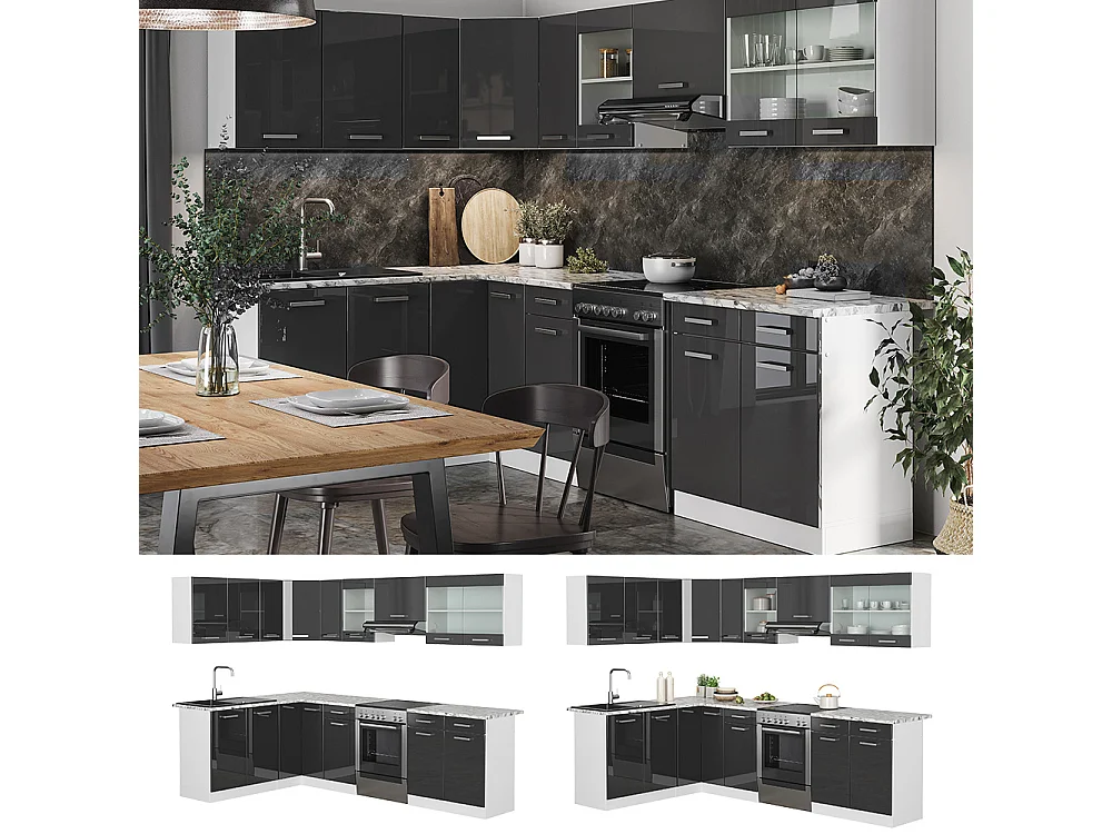 Eckküche anthrazit hochglanz/weiß 270x60x81.6 rick