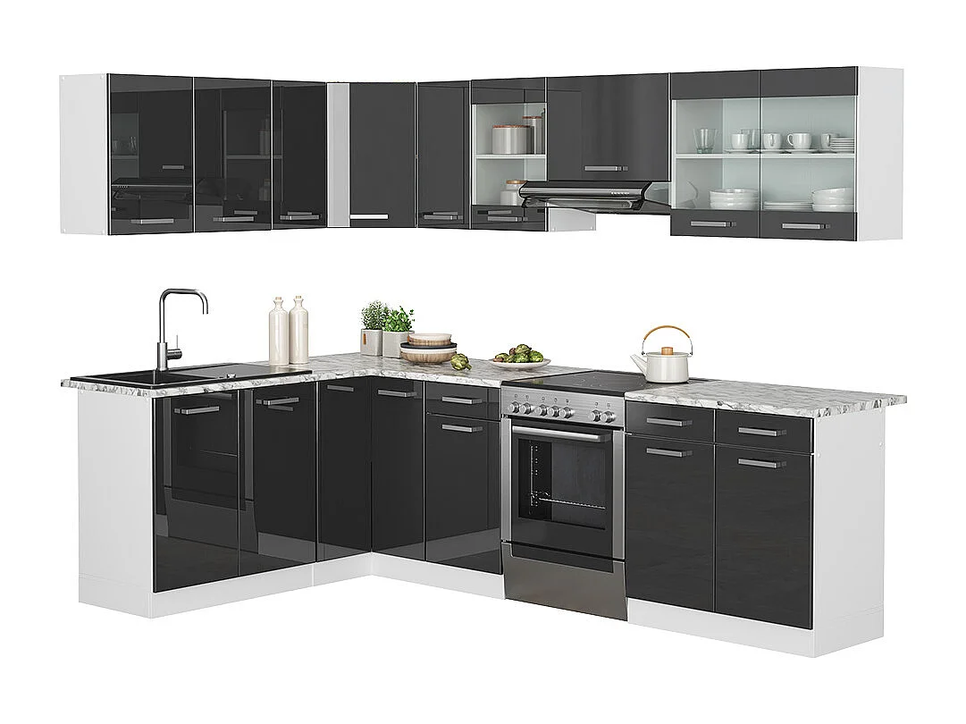 Eckküche anthrazit hochglanz/weiß 270x60x81.6 rick