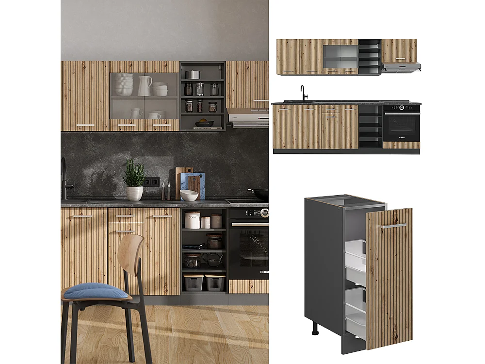 Complete keukeneenheid artisanaal eiken/antraciet 240x60x81.6 r-line