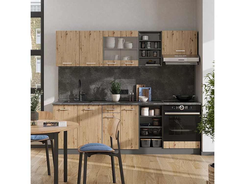 Complete keukeneenheid artisanaal eiken/antraciet 240x60x81.6 r-line
