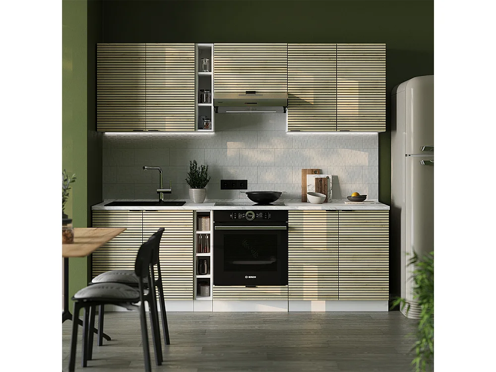 Küchenzeile eiche paneel/weiß 235x60x81.6 fame-line