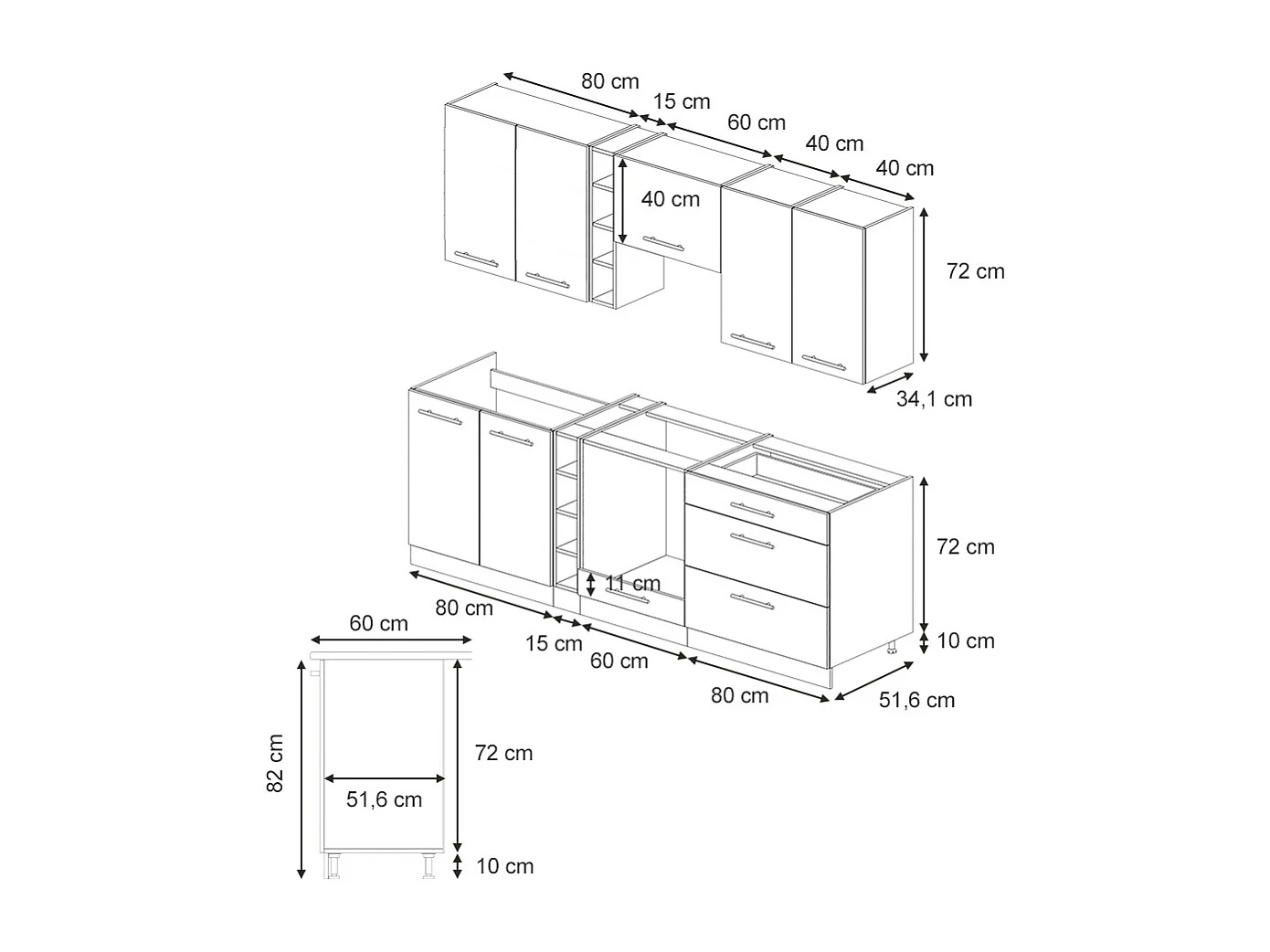Küchenzeile eiche paneel/weiß 235x60x81.6 fame-line