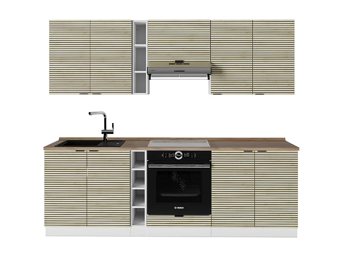 Cuisine chêne lambris/blanc 235x60x81.6 fame-line
