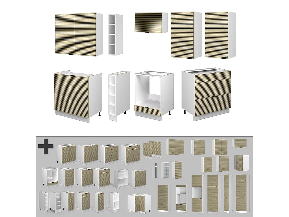 Cuisine chêne lambris/blanc 235x60x81.6 fame-line
