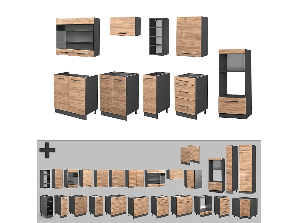 Mueble de cocina oro power roble/antracita 280x46x81.6 fame-line