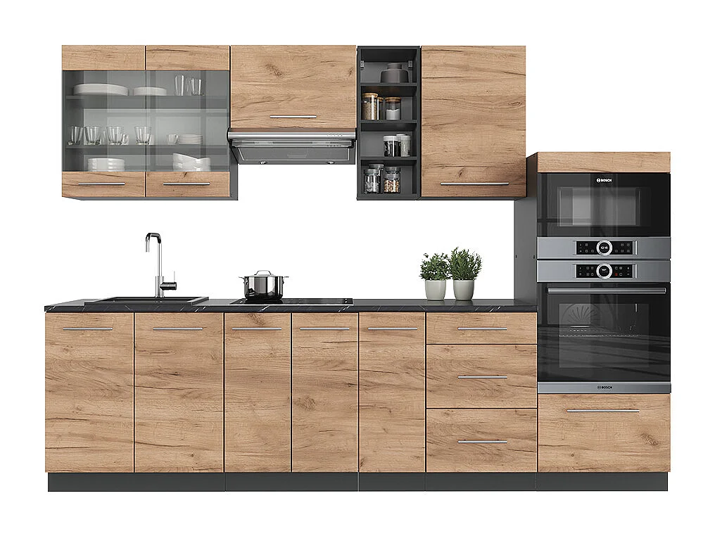 Cuisine chêne doré/anthracite 280x46x81.6 fame-line