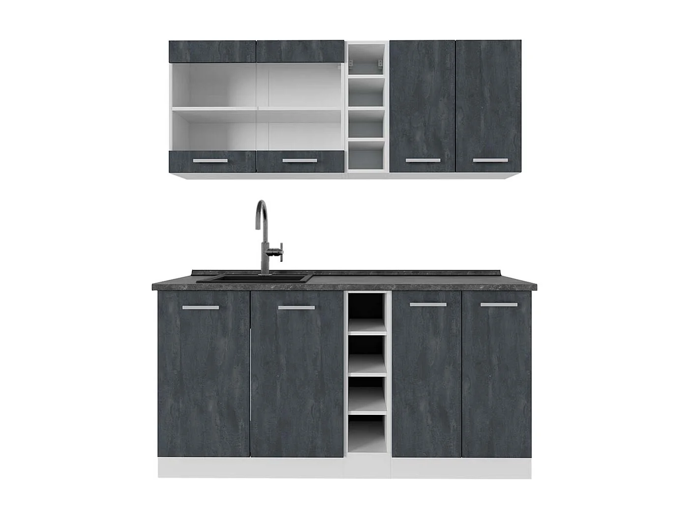 Cuisine noir béton/blanc 160x60x81.6 r-line