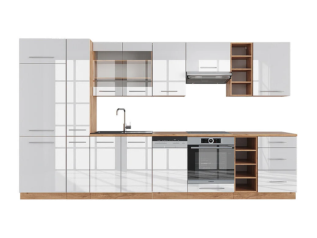 Cucina componibile bianco lucido/oro power oak 355x46x81.6 fame-line