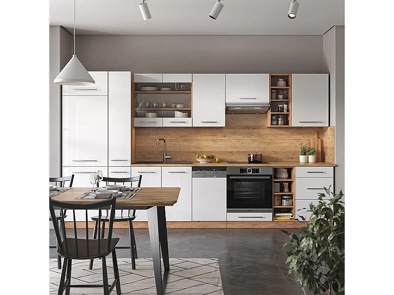 Cucina componibile bianco lucido/oro power oak 355x46x81.6 fame-line