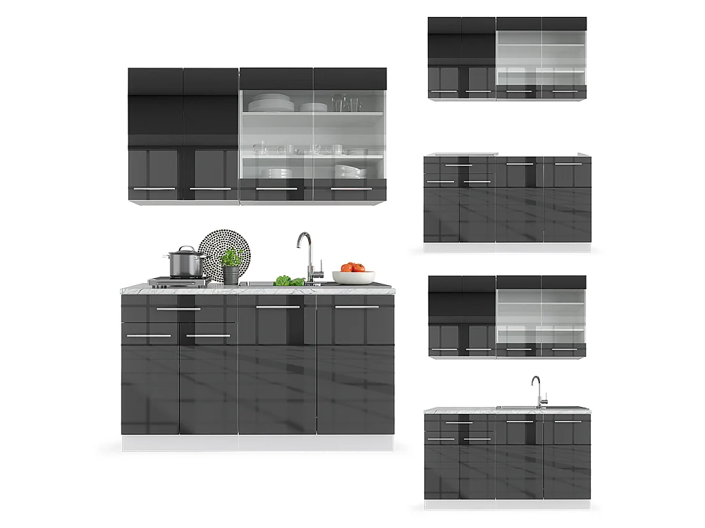 Singlekøkken antracit højglans/hvid 140x60x81.6 fame-line