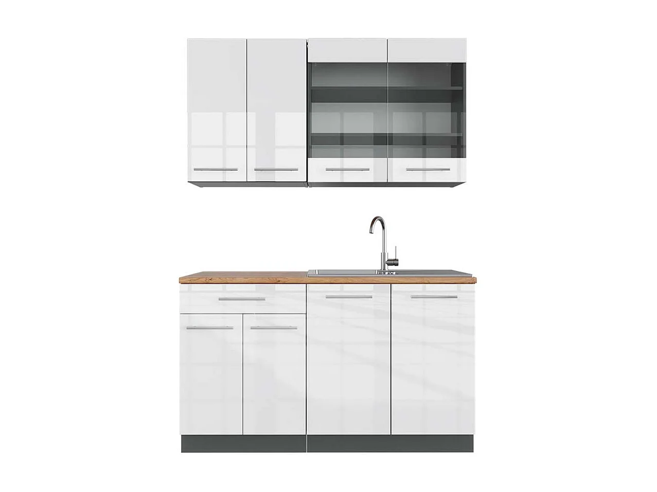 Cucina completa bianco lucido/antracite 140x60x81.6 fame-line