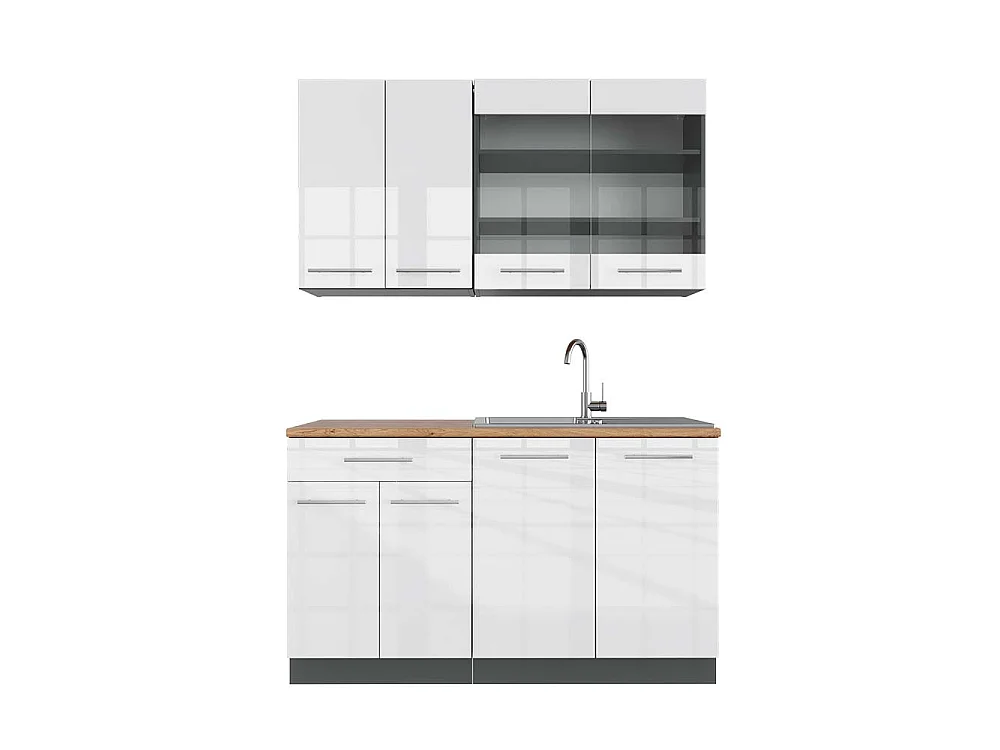Singlekøkken hvid højglans/antracit 140x60x81.6 fame-line